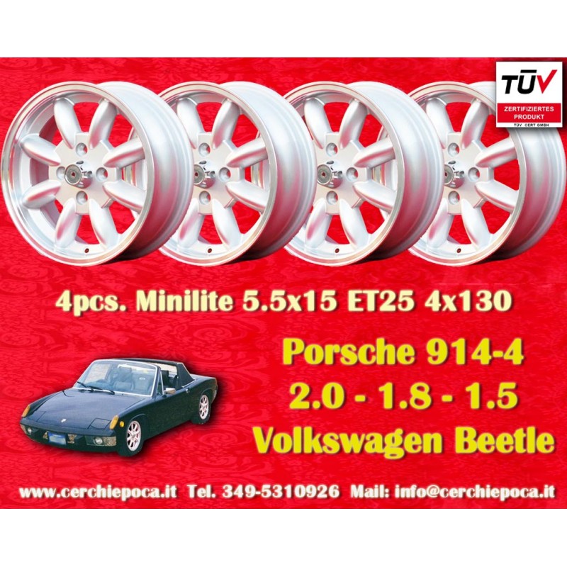 4 cerchi Minilite 5.5x15 4x130 Porsche VW Porsche 914 1.7 1.8 2.0 Volkswagen Beetle 67- Karmann Ghia 67- Type 3 411 412 