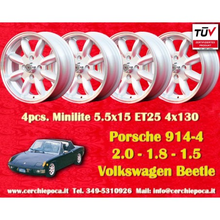 4 cerchi Minilite 5.5x15 4x130 Porsche VW Porsche 914 1.7 1.8 2.0 Volkswagen Beetle 67- Karmann Ghia 67- Type 3 411 412 