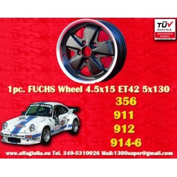 1 wheel Fuchs 4.5x15 5x130 Porsche 356 C SC 911 -1969 912 matt black/diamond cut