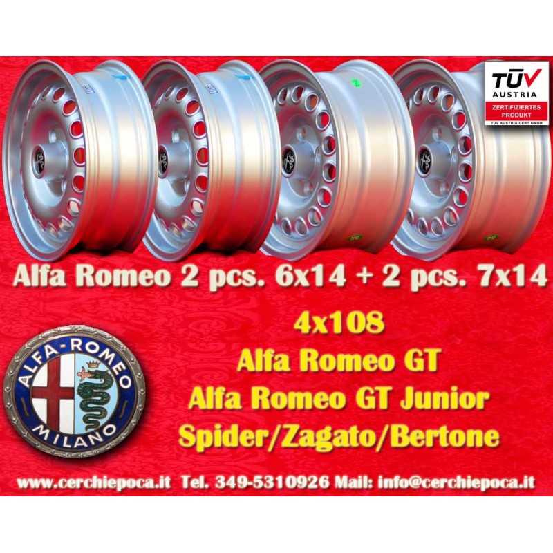 4 cerchi Campagnolo 6x14 + 7x14 4x108 Alfa Romeo Giulia 105 Berlina Coupe Spider GT GTA GTC