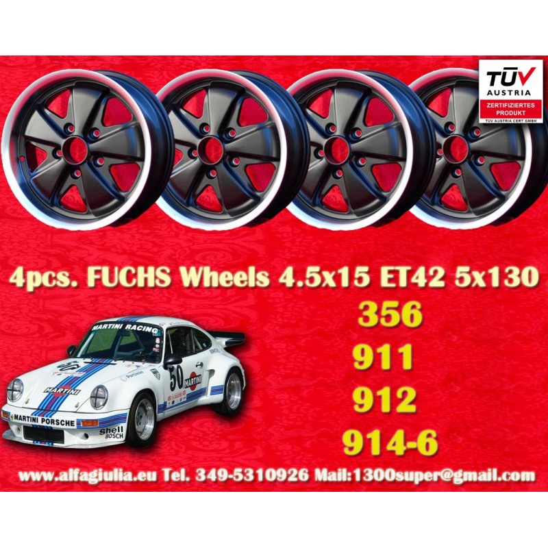 4 Felgen Fuchs 4.5x15 5x130 Porsche 356 C SC 911 -1969 912 matt black/diamond cut