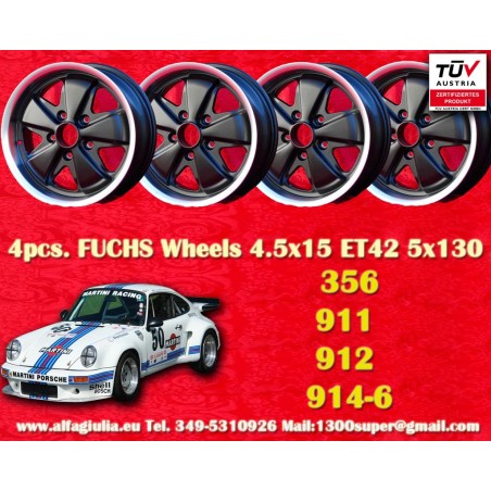 4 cerchi Fuchs 4.5x15 5x130 Porsche 356 C SC 911 -1969 912 matt black/diamond cut