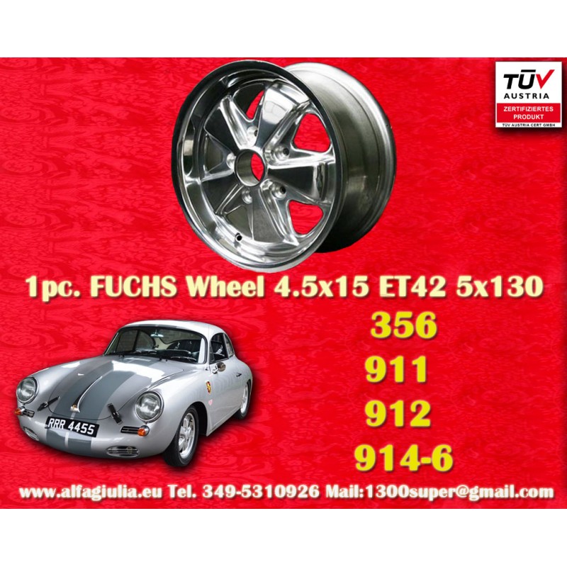 1 jante Fuchs 4.5x15 5x130 Porsche 356 C SC 911 -1969 912 fully polished