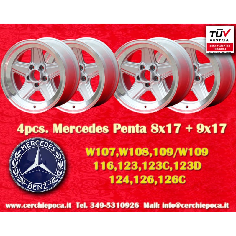 4 Felgen Penta 8x17 + 9x17 5x112 Mercedes w107 w108 w109 w116 w123 w126