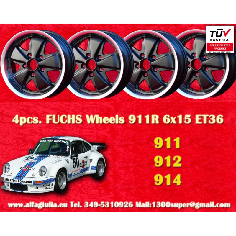 4 jantes Fuchs 6x15 5x130 Porsche 356 C SC 911 -1989 914-6 matt black/diamond cut