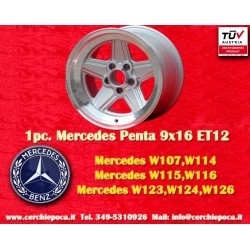 1 wheel Penta 9x16 5x112 Mercedes w107 w108 w109 w116 w123 w126 silver/diamond cut