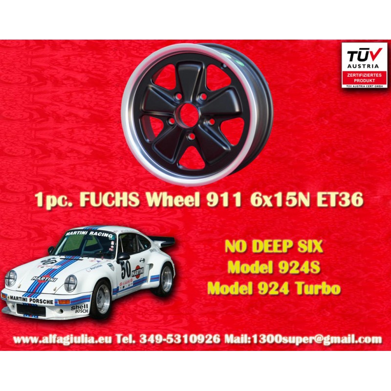 1 Felge Fuchs 6x15 5x130 Porsche 911 -1989 914-6 944 -1986 924 turbo-Carrera GT matt black/diamond cut