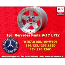 1 cerchio Penta 9x17 5x112 Mercedes w107 w108 w109 w116 w123 w126 silver/diamond cut