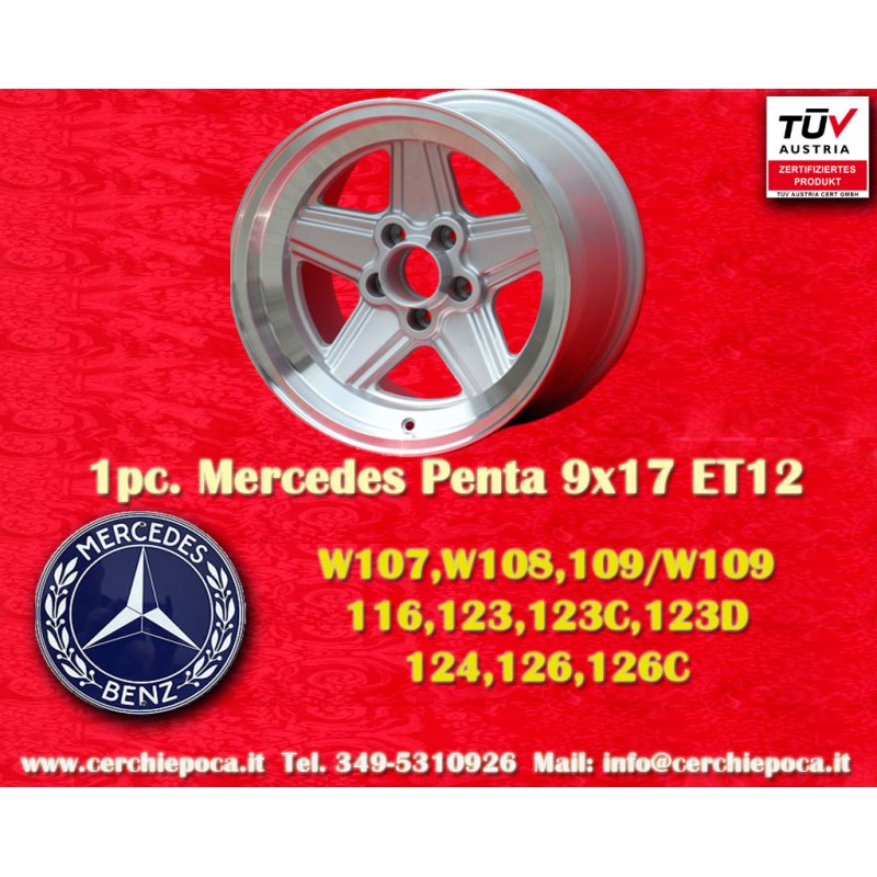 1 jante Penta 9x17 5x112 Mercedes w107 w108 w109 w116 w123 w126 silver/diamond cut