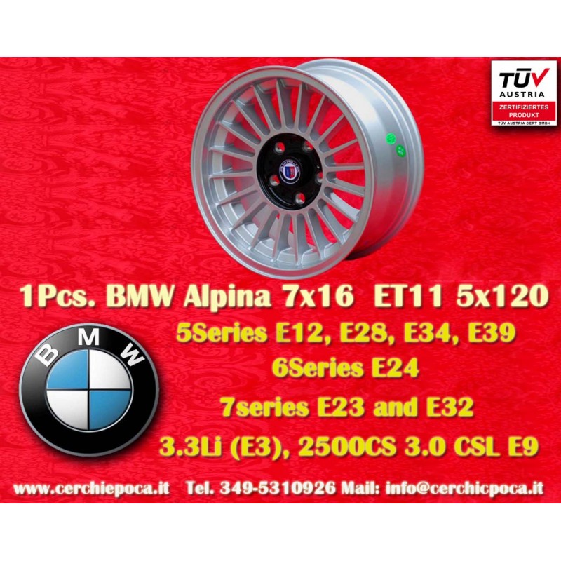 1 cerchio Alpina 7x16 5x120 BMW serie 5 E12 E28 E34 serie 6 E24 serie 7 E23 E32 E3 E9 silver/black