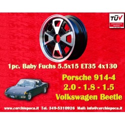 1 jante Baby Fuchs 5.5x15 4x130 Porsche Volkswagen 914-4 VW Beetle 1968-- Karmann Ghia Typ 34 black/diamond cut