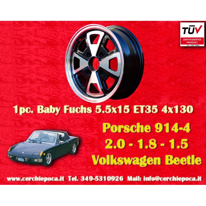 1 cerchio Baby Fuchs 5.5x15 4x130 Porsche Volkswagen 914-4 VW Beetle 1968-- Karmann Ghia Typ 34 black/diamond cut