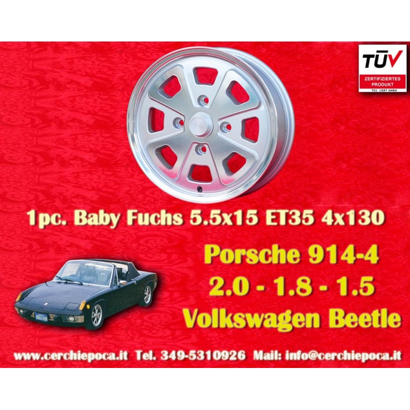 1 wheel Babyfuchs 5.5x15 4x130 Porsche Volkswagen Beetle 67- Karmann Ghia 67- Type 3 411 412 silver/diamond cut