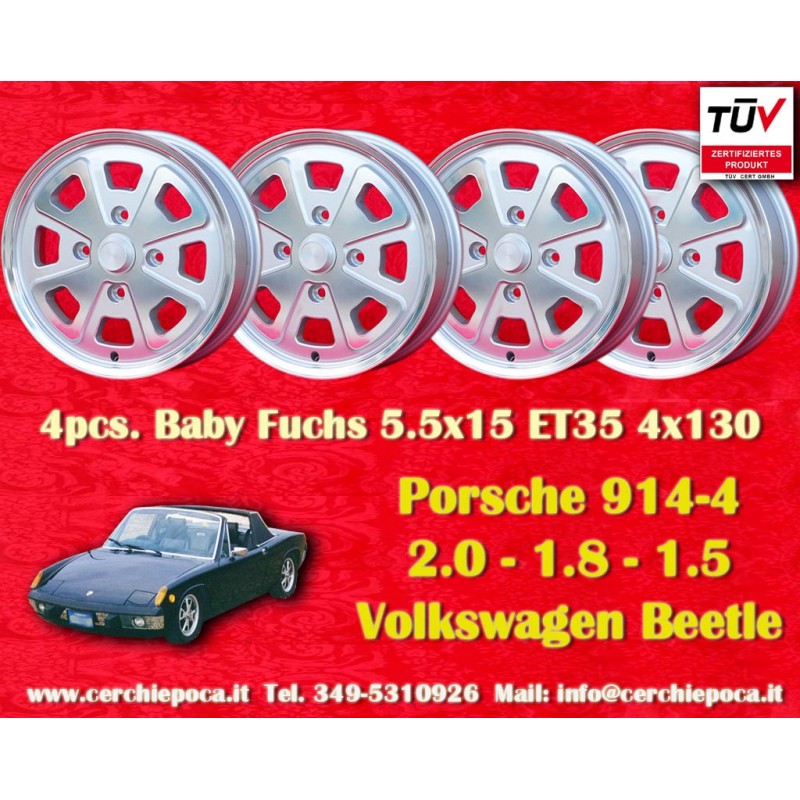 4 cerchi Babyfuchs 5.5x15 4x130 Porsche Volkswagen Beetle 67- Karmann Ghia 67- Type 3 411 412 silver/diamond cut