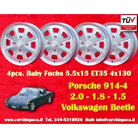 4 wheels Babyfuchs 5.5x15 4x130 Porsche Volkswagen Beetle 67- Karmann Ghia 67- Type 3 411 412 silver/diamond cut