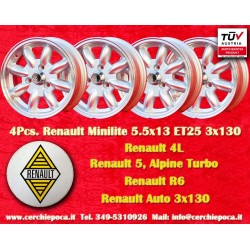 4 cerchi Minilite 5.5x13 3x130 Renault R4 R5 R6 silver/diamond cut