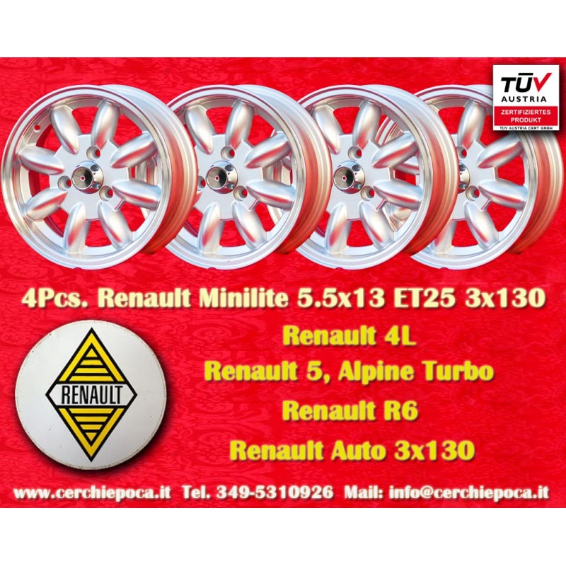 4 wheels Minilite 5.5x13 3x130 Renault R4 R5 R6 silver/diamond cut