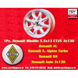 1 Felge Minilite 5.5x13 3x130 Renault R4 R5 R6 silver/diamond cut