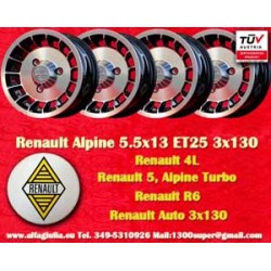 4 Felgen Alpine 5.5x13 3x130 Renault R4 R5 R6 matt black/diamond cut