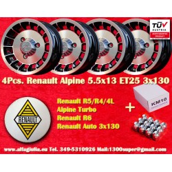 4 Felgen Alpine 5.5x13 + Radschrauben KM10  SW19 10x1 25 60° 3x130 Renault R4 R5 R6