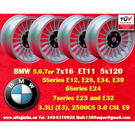 4 Felgen Alpina 7x16 5x120 BMW serie 5 E12 E28 E34 serie 6 E24 serie 7 E23 E32 E3 E9 silver/black