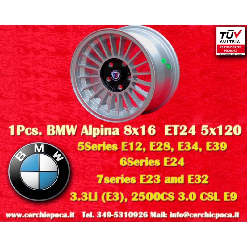 1 cerchio Alpina 8x16 5x120 BMW serie 5 E12 E28 E34 serie 6 E24 serie 7 E23 E32 E3 E9 silver/black