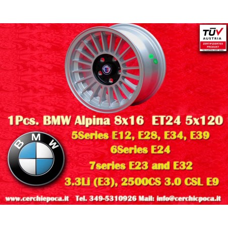 1 jante Alpina 8x16 5x120 BMW serie 5 E12 E28 E34 serie 6 E24 serie 7 E23 E32 E3 E9 silver/black