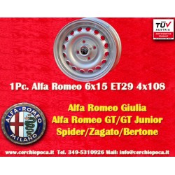 1 cerchio Campagnolo 6x15 4x108 Alfa Romeo Giulia 105 Berlina Coupe Spider GT GTA GTC silver