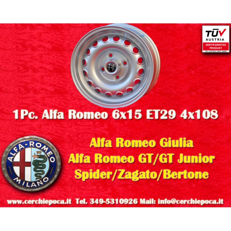 1 cerchio Campagnolo 6x15 4x108 Alfa Romeo Giulia 105 Berlina Coupe Spider GT GTA GTC silver