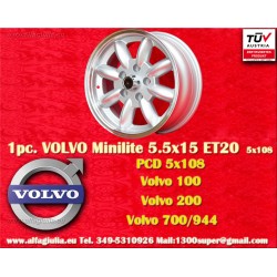 1 Felge Minilite 5.5x15 5x108 Volvo serie 100 200 700 900 silver/diamond cut