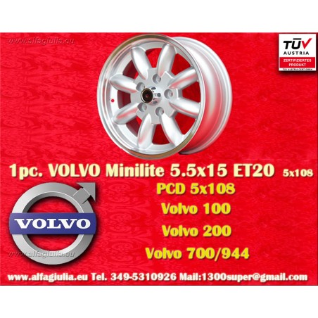 1 jante Minilite 5.5x15 5x108 Volvo serie 100 200 700 900 silver/diamond cut