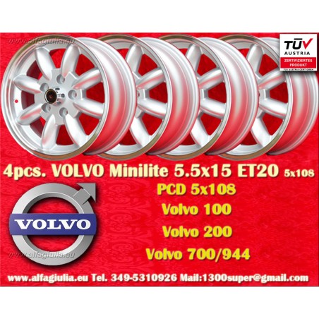 4 cerchi Minilite 5.5x15 5x108 Volvo serie 100 200 700 900 silver/diamond cut