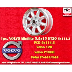 1 wheel Minilite 5.5x15 5x114.3 Volvo 120 P1800 PV444 544 silver/diamond cut