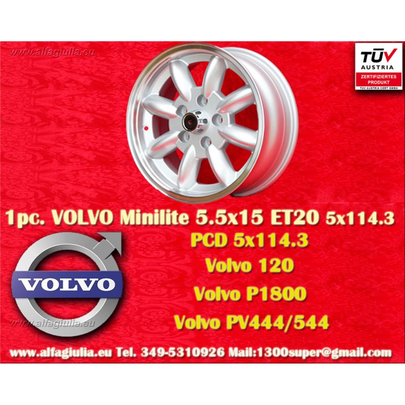 1 jante Minilite 5.5x15 5x114.3 Volvo 120 P1800 PV444 544 silver/diamond cut