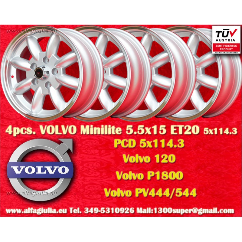 4 cerchi Minilite 5.5x15 5x114.3 Volvo 120 P1800 PV444 544 silver/diamond cut