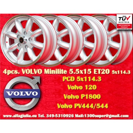 4 cerchi Minilite 5.5x15 5x114.3 Volvo 120 P1800 PV444 544 silver/diamond cut