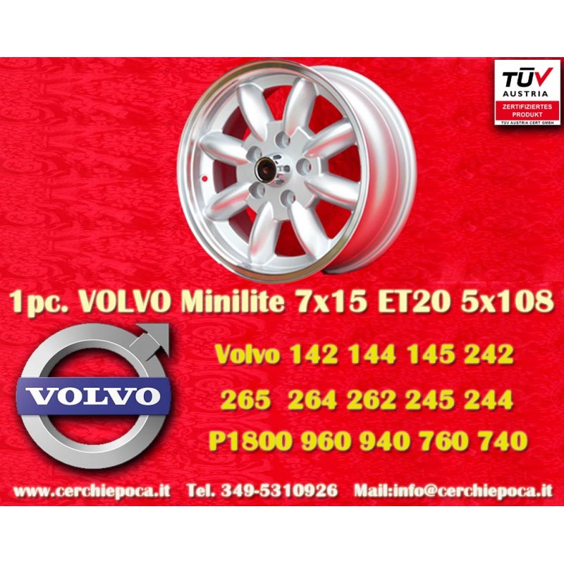 1 Felge Minilite 7x15 5x108 Volvo serie 100 200 700 900 silver/diamond cut