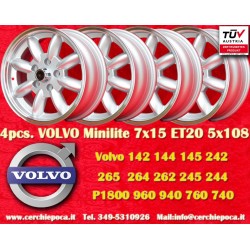 4 wheels Minilite 7x15 5x108 Volvo serie 100 200 700 900 silver/diamond cut