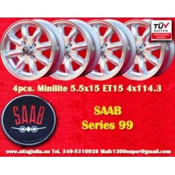 4 cerchi Minilite 5.5x15 4x114.3 MG Triumph Saab Austin Healey Datsun MGB TR2 TR3 TR4 TR5 TR6 Saab 99 Datsun Roadster Fa