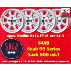 4 cerchi Minilite 6x14 4x114.3 MG Triumph Saab MBG TR2-TR6 Saab 99 Toyota Corolla Starlet Carina silver/diamond cut