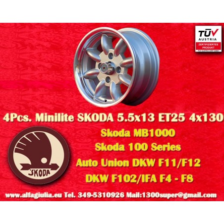 1 Felge Minilite 5.5x13 4x130 Skoda MB1000 MB1100 105 110 120 130 silver/diamond cut