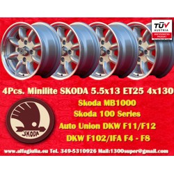 4 cerchi Minilite 5.5x13 4x130 Skoda MB1000 MB1100 105 110 120 130 silver/diamond cut