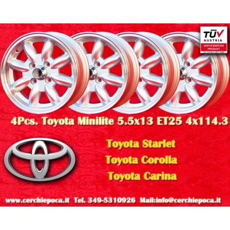 4 jantes Minilite 5.5x13 4x114.3 Datsun Austin Toyota 120 140 160 180 Toyota Corolla Starlet Carina Austin 1100 1300 130