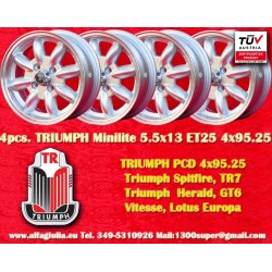 1 wheel Minilite 5.5x13 4x95.25 Triumph Spitfire TR7 Herald GT6 Vitesse Lotus Europa silver/diamond cut