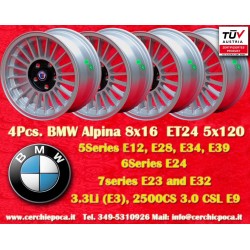 4 cerchi Alpina 8x16 5x120 BMW serie 5 E12 E28 E34 serie 6 E24 serie 7 E23 E32 E3 E9 silver/black