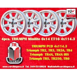 4 cerchi Minilite 6x14 4x114.3 MG Triumph Saab MBG TR2-TR6 Saab 99 Toyota Corolla Starlet Carina silver/diamond cut