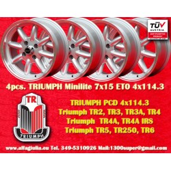 4 wheels Minilite 7x15 4x114.3 Datsun Triumph 240Z 260Z 280Z 280 ZX Triumph TR2 TR3 TR3A TR4 TR4 TR5 TR250 TR6 silver/di