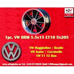 1 cerchio BRM 5.5x15 5x205 Volkswagen Beetle Kafer Maggiolino T1 T2a Typ3 Karmann Ghia black/diamond cut