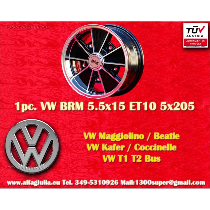 1 Felge BRM 5.5x15 5x205 Volkswagen Beetle Kafer Maggiolino T1 T2a Typ3 Karmann Ghia black/diamond cut