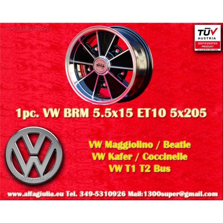 1 Felge BRM 5.5x15 5x205 Volkswagen Beetle Kafer Maggiolino T1 T2a Typ3 Karmann Ghia black/diamond cut